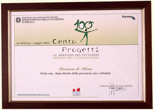 Targa del Premio 'Cento Progetti'